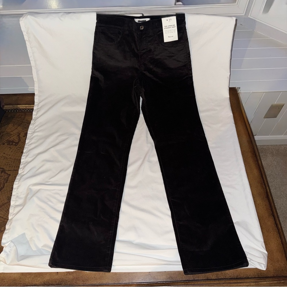 NWT Madewell Longline Straight Pant Corduroy Black Walnut Brown Retro Size 25